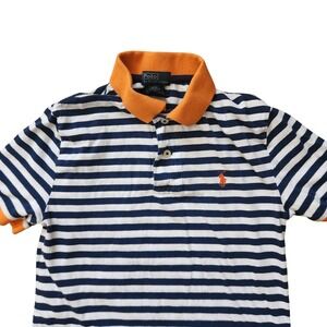 Polo Ralph Lauren Kids Boys Small 8 Striped Polo Shirt Navy Blue Orange White